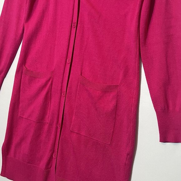 Cielo Women’s  Long Cardigan Button Front V Neck Pockets Hot Pink Size Large - Picture 8 of 10